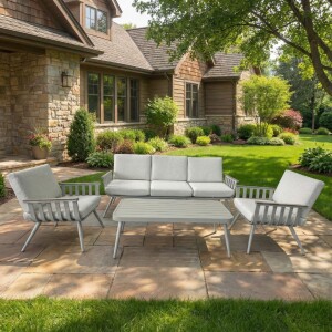 סט ריהוט גן תלת מושבי דגם ניו אושן בצבע אפור בהיר