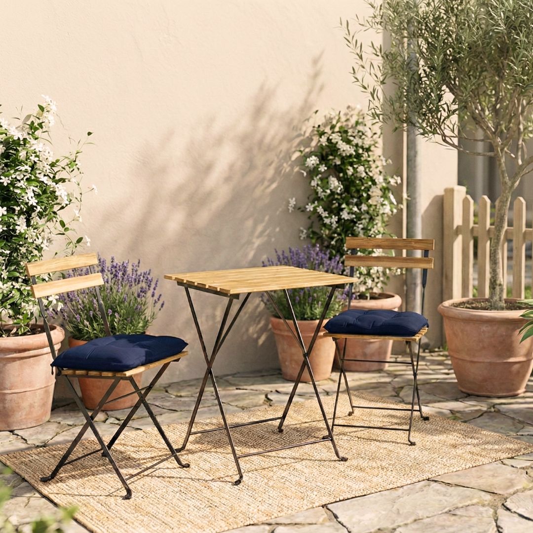 סט ישיבה זוגי ביסטרו דגם פרו – שילוב מושלם של עץ, מתכת ונוחות