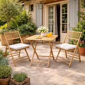 סט גולן - שולחן במבוק מרובע וזוג כסאות בסגנון תאילנדי אותנטי