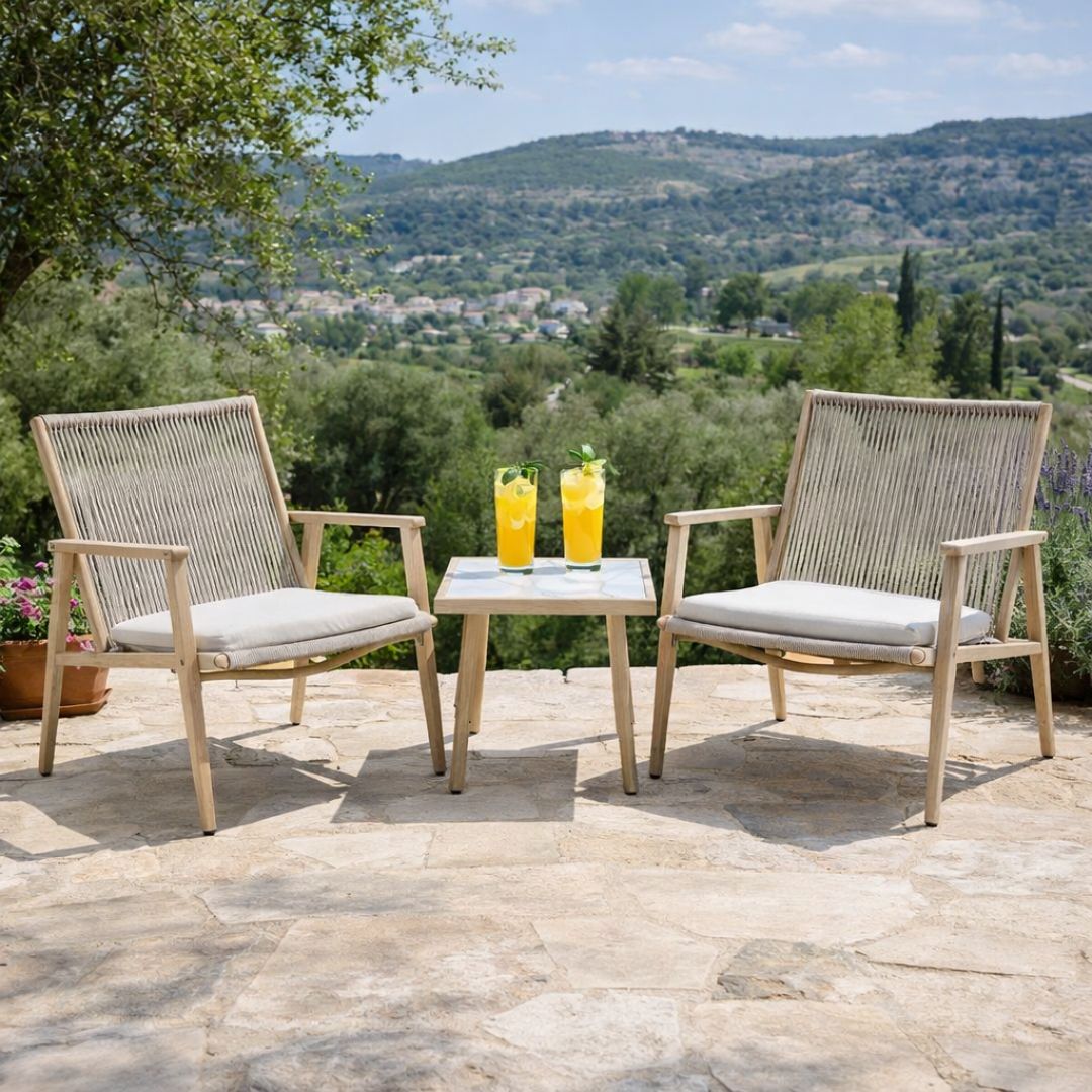 סט פינת ישיבה זוגית מתכת חבלים דגם גולדן