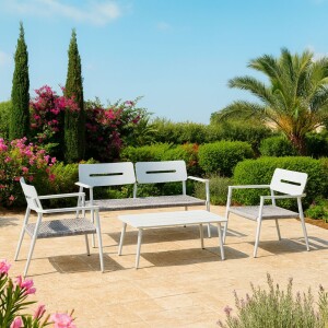 סט גינה יוסטון לארבעה אנשים עשוי אלומיניום קליל עם שולחן ומושבי ראטן