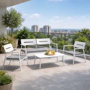 סט פינת ישיבה לגינה אלומיניום וראטן דגם יוסטון