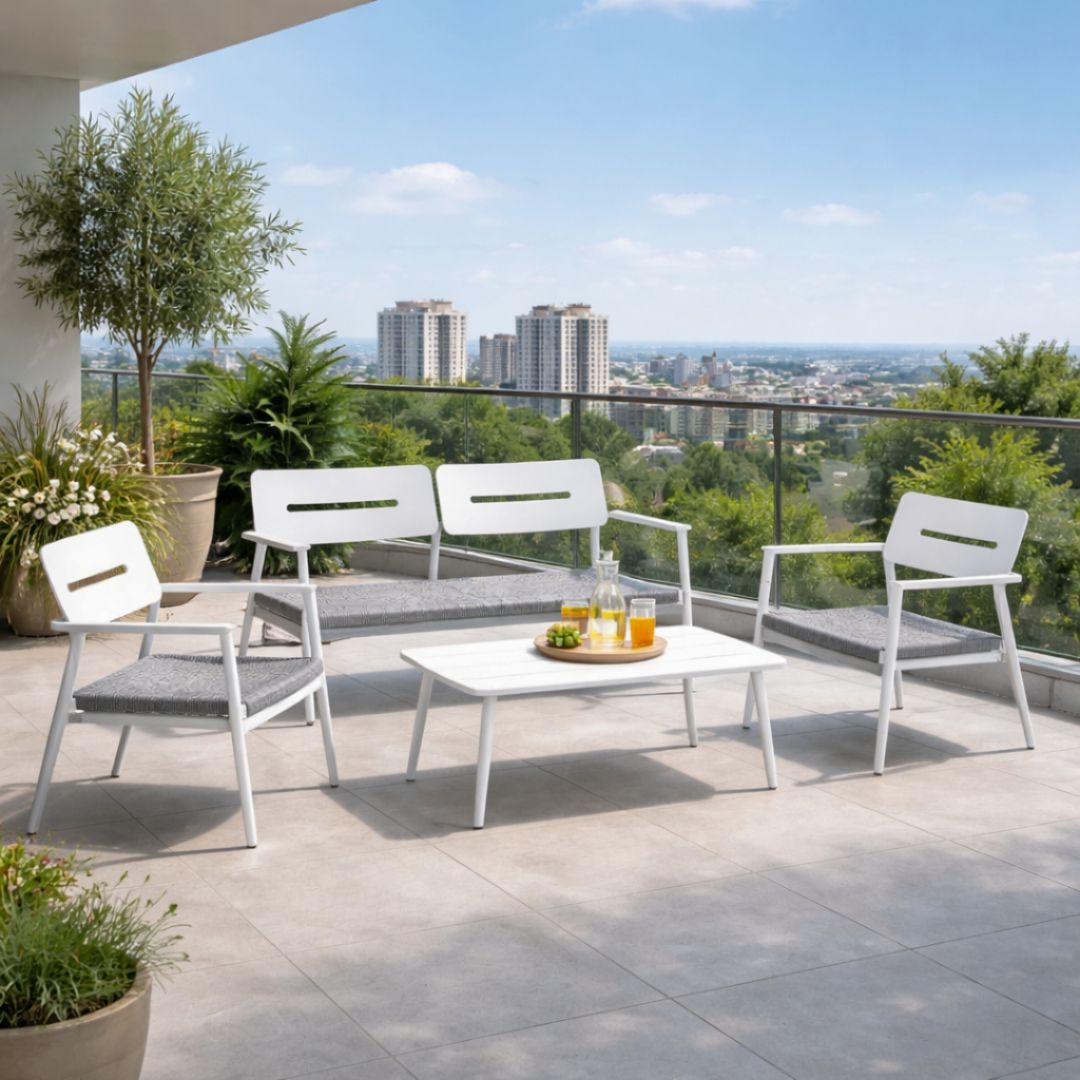 סט פינת ישיבה לגינה אלומיניום וראטן דגם יוסטון