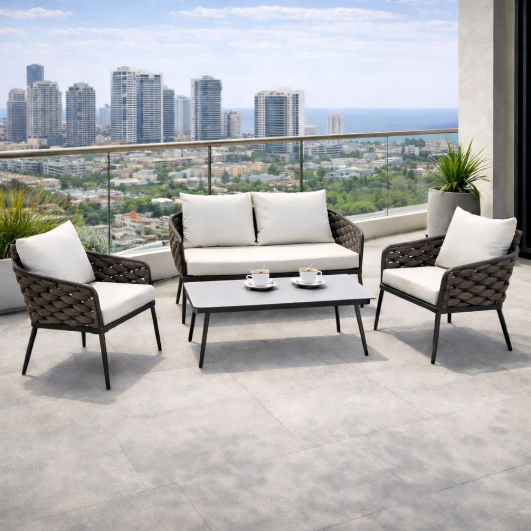 סט פינת ישיבה מדגם פריז בצבע חום עם מסגרת שחורה