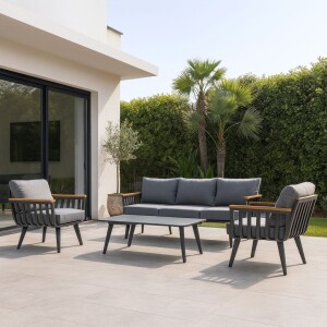 סט פינת ישיבה תלת מושבית לגינה דגם אושן אפור