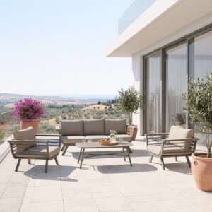 ריהוט גן סלוני תלת מושבי דגם קנזס שמפניה