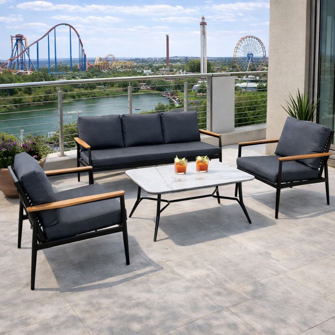 סט ריהוט גינה אלומיניום דגם סביליה אפור תלת מושבי‎