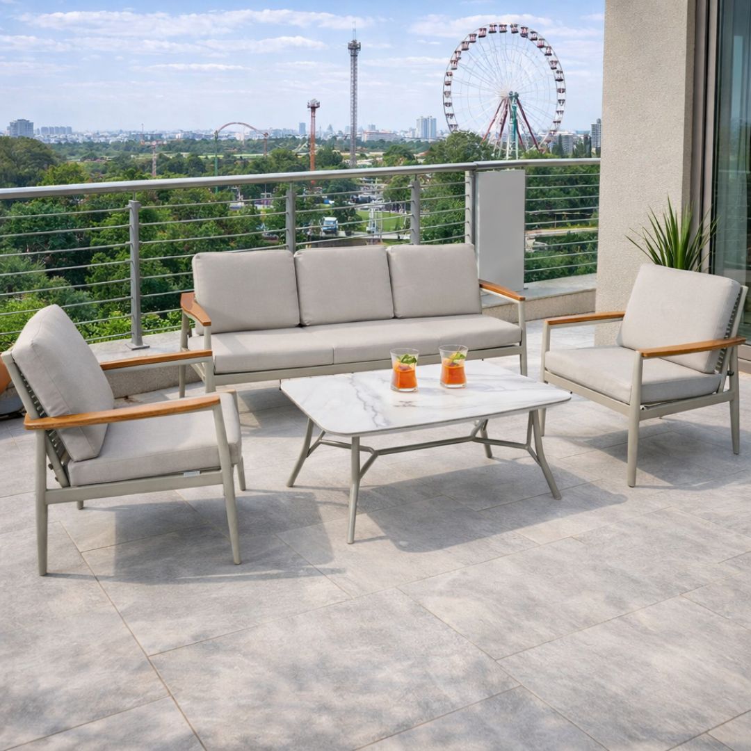 סט ריהוט גינה סביליה תלת מושבי  בצבע שמפניה