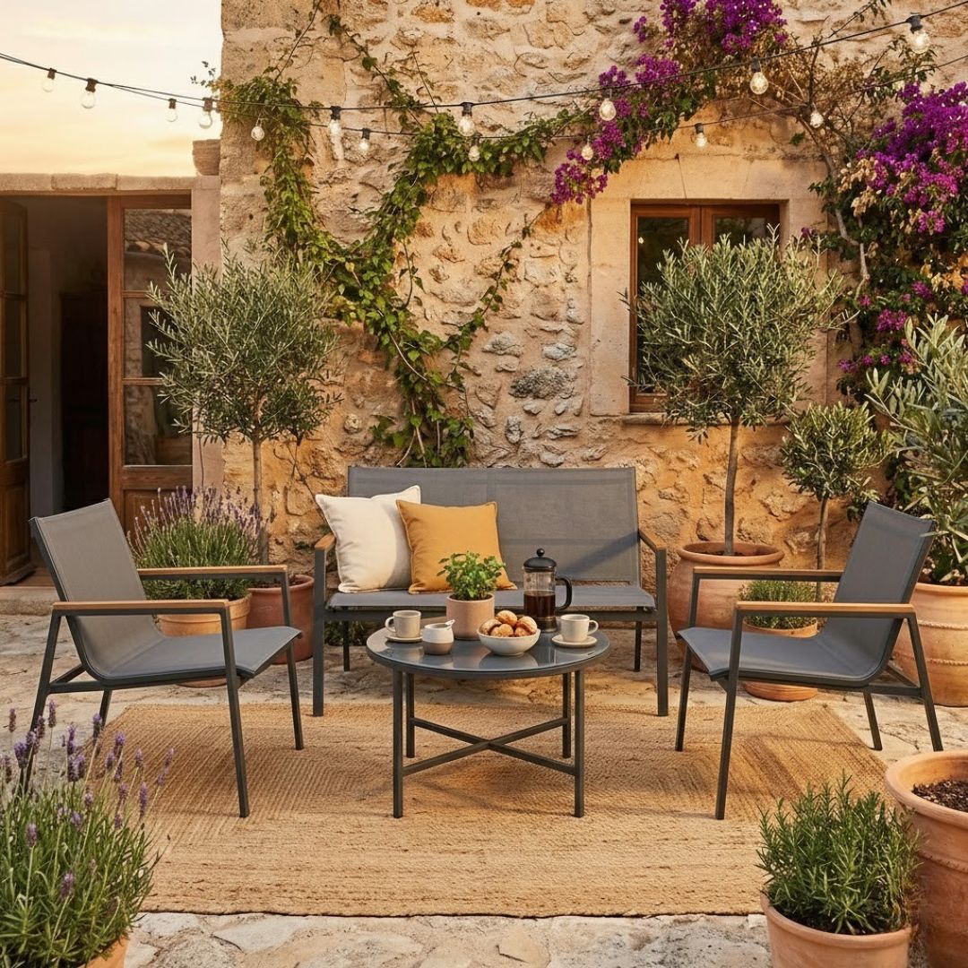 סט ריהוט גינה דו מושבי דגם קוסטה אפור