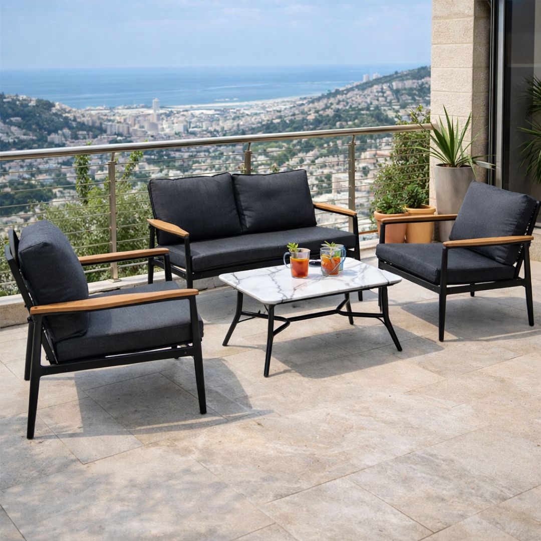 סט ריהוט גינה מתכת דגם סביליה  דו מושבי‎ בצבע אפור