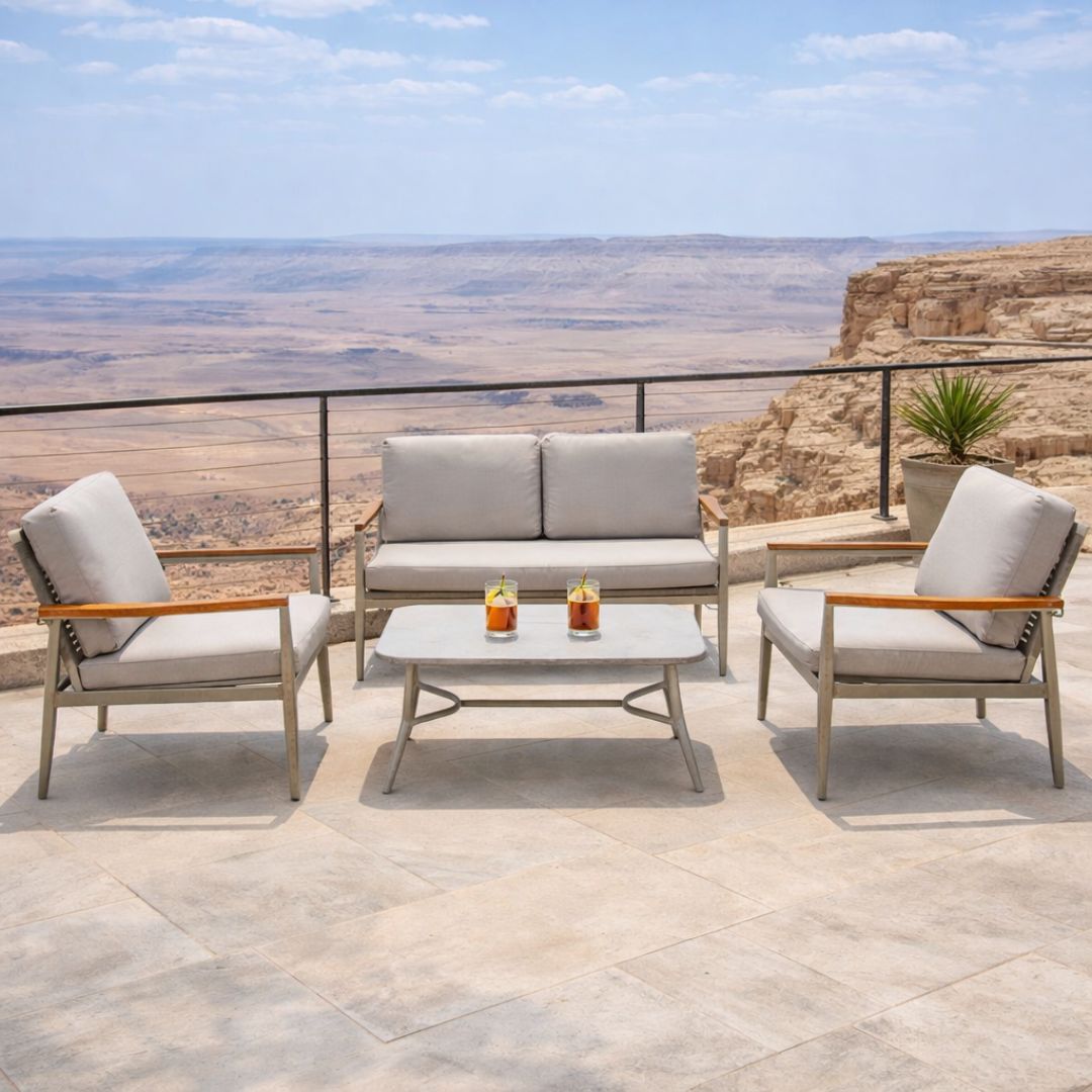 סט ריהוט גינה סביליה דו מושבי בצבע שמפניה