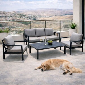 סט ריהוט גינה תלת מושבי אלומיניום דגם בריסל אפור