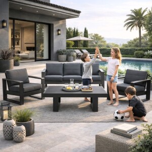 סט ריהוט גינה תלת מושבי דגם דאבלין אפור