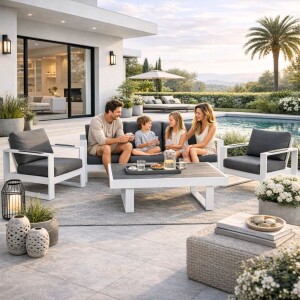 סט ריהוט גינה תלת מושבי דגם דאבלין לבן