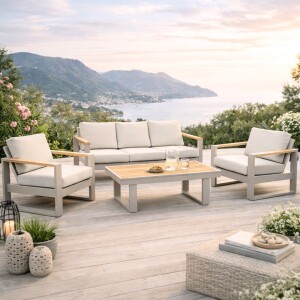 סט ריהוט גינה אלומיניום תלת מושבי דגם דאבלין שמפניה