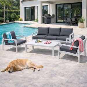 סט ריהוט גינה תלת מושבית אלומיניום דגם בריסל לבן