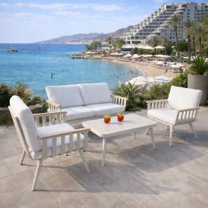 סט ריהוט גן דו מושבי דגם ניו אושן בצבע אפור בהיר