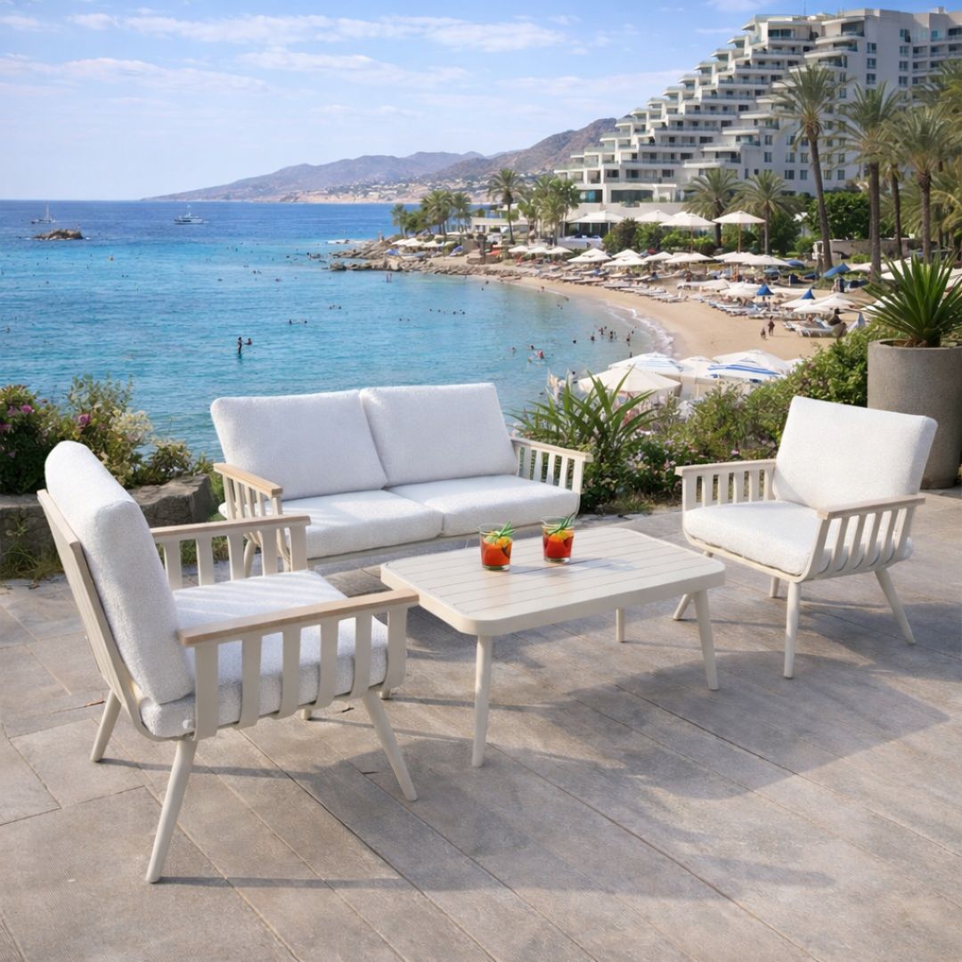 סט ריהוט גן דו מושבי דגם ניו אושן בצבע אפור בהיר