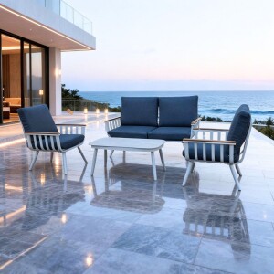 סט ריהוט גן דו מושבי מדגם ניו אושן בצבע לבן