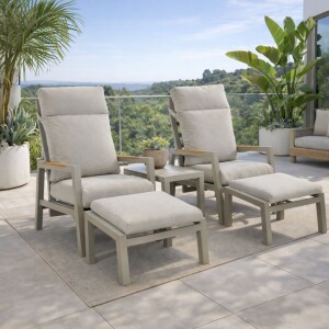 ריהוט גינה זוגי צבע שמפניה דגם פורטו כורסאות מתכווננות כולל הדומים