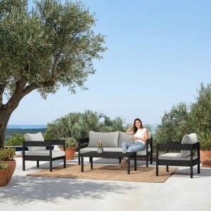 ריהוט גן - פינת ישיבה אלומיניום  דו מושבית מדגם ונציה צבע שחור