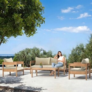 ריהוט גן - פינת ישיבה אלומיניום דמוי עץ דו מושבית מדגם ונציה