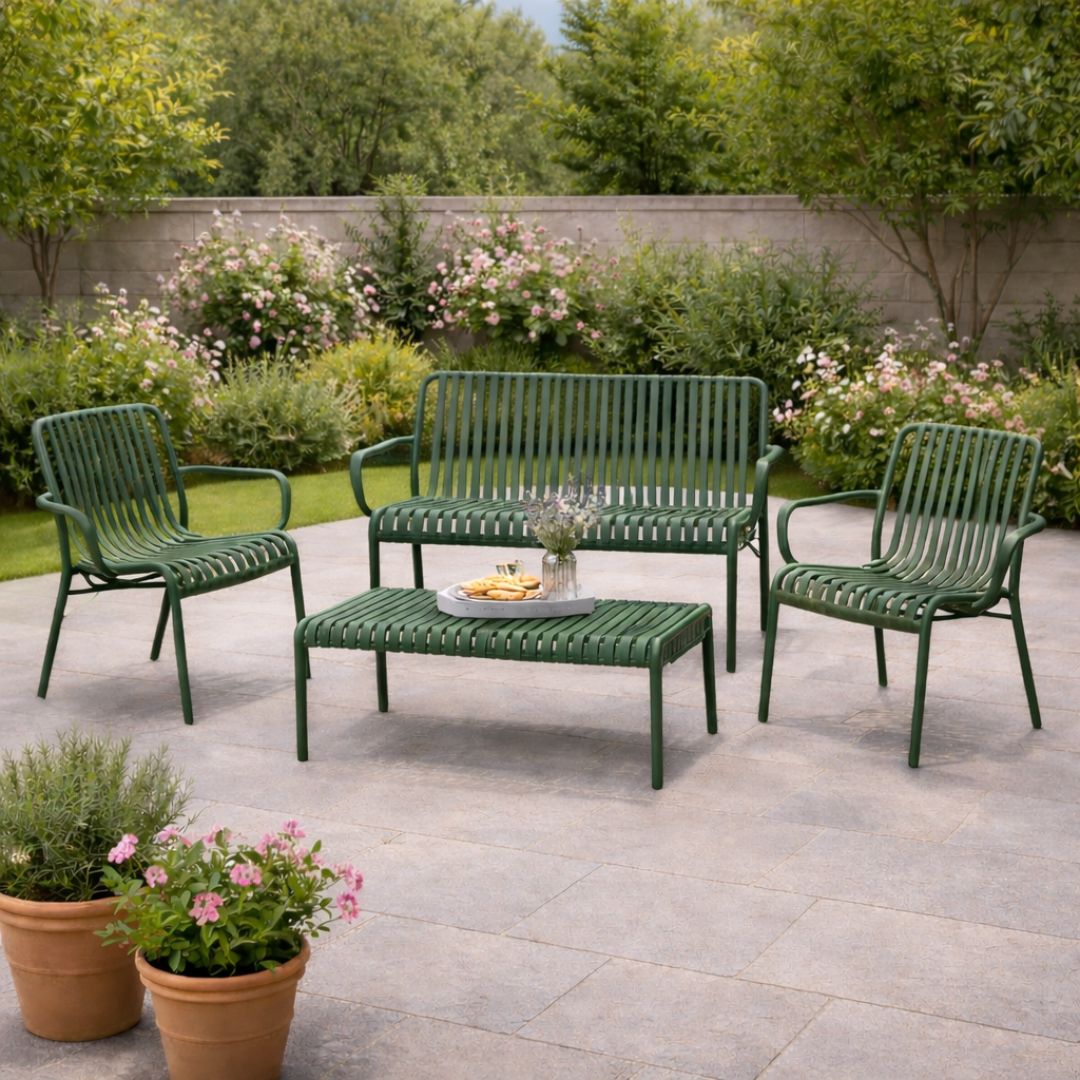 פינת ישיבה דו מושבית פלסטיק קשיח בצבע ירוק דגם ספיר -עמידות מרבית