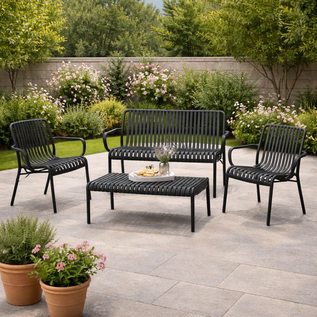 פינת ישיבה דו מושבית פלסטיק קשיח בצבע אפור כהה דגם ספיר – עמידות מרבית