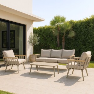 סט ריהוט גן - פינת ישיבה תלת מושבית לגינה אושן שמפניה