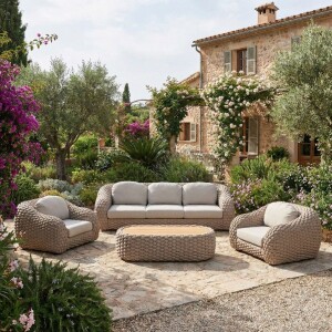 סט ריהוט גינה סלוני יוקרתי דגם רויאלטי שמפניה