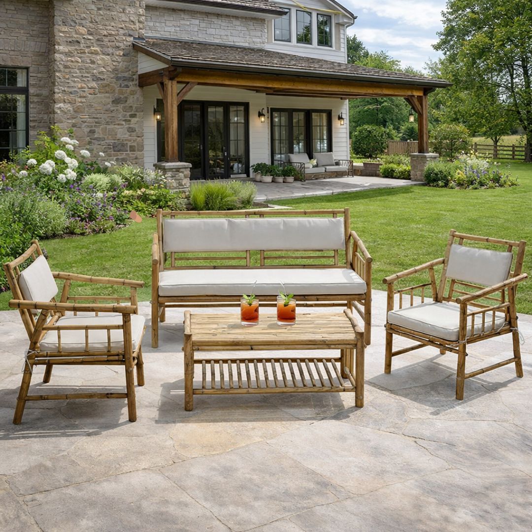 ריהוט גינה סלוני דו מושבי מלא עשוי במבוק מדגם פוקט במראה טבעי ואלגנטי