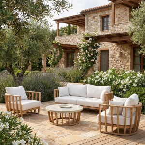 סט מערכת ישיבה פרימיום דו מושבית מאלומיניום בצבע טבעי דגם בוסטון