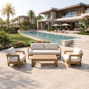 ריהוט גינה - פינת ישיבה תלת מושבית מאלומיניום דמוי עץ דגם לימסול