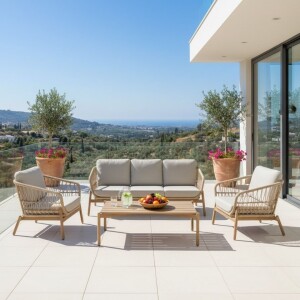 סט ריהוט גינה סלוני תלת מושבי חבלים דגם לוסי טבעי