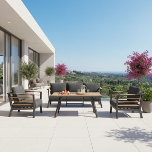 סט תלת מושבי דגם פלרמו אלומיניום משולב עץ בצבע אפור