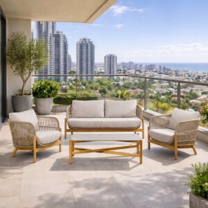 סט ריהוט גינה תלת מושבי חבלים דגם אקוודור אלומיניום דמוי עץ