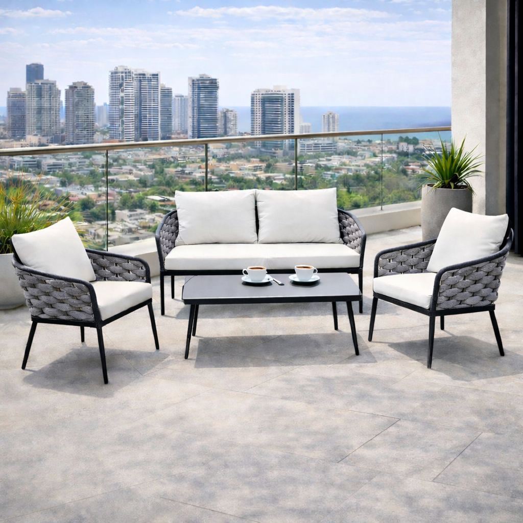 סט פינת ישיבה מדגם פריז בצבע אפור עם מסגרת שחורה