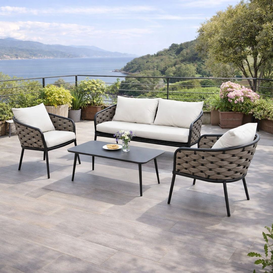 סט פינת ישיבה מדגם פריז בצבע חום עם מסגרת שחורה