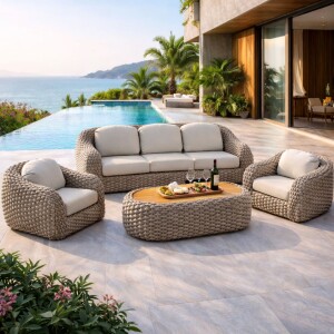 סט ריהוט גינה סלוני יוקרתי דגם רויאלטי שמפניה