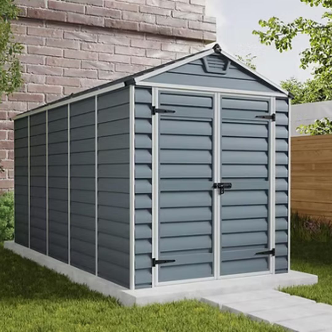 מחסן גינה SKYLIGHT גג משולש קרם / אפור גודל לבחירה  1.9×3.8 מ'