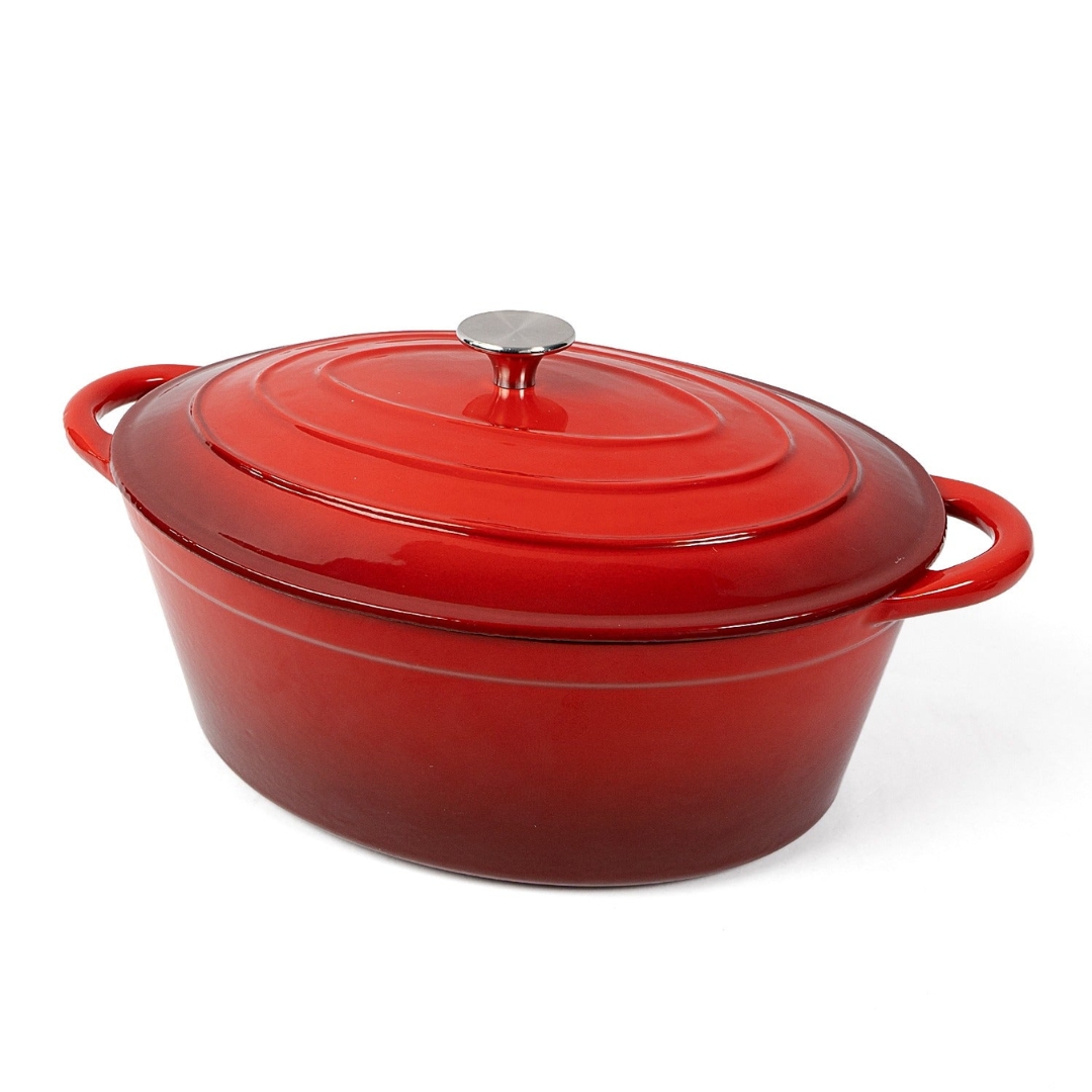 סיר אובלי 5 ליטר מצופה אמייל אדום קרנה