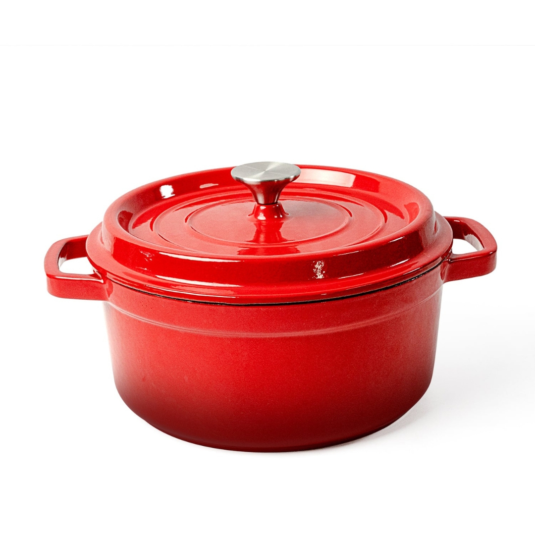 סיר עגול 5 ליטר מצופה אמייל אדום קרנה