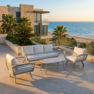 ריהוט גן סלוני תלת מושבי דגם קנזס אפור בהיר