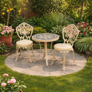 סט ביסטרו אלומיניום פינת ישיבה זוגית פסיפס דגם קנטקי שמפניה